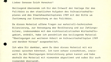 Schreiben Gerhard Schürers an Erich Honecker